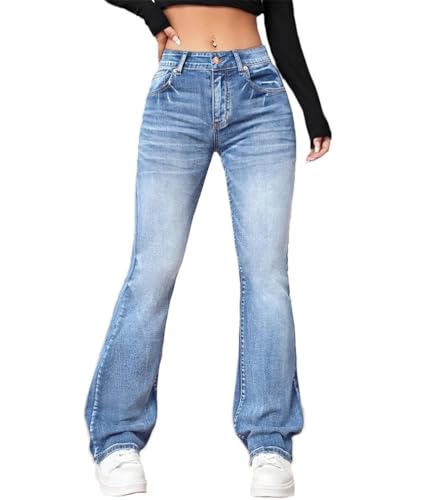 Onsoyours Damen Jeans Skinny High Waist Bootcut Jeans Casual Denim Hosen Flarecut Stretch Casual Jeanshose Freizeithose Y2K Retro Streetwear A Blau M von Onsoyours