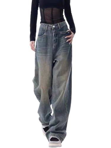 Onsoyours Baggy Jeans Damen Hoher Taille Y2K Boyfriend Jeanshosen Harajuku E-Girl Denim Hose Freizeit Loose Gerade Hosen A4 Blau S von Onsoyours