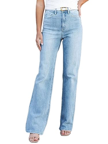 Onsoyours Damen Jeans Stretch Jeanshose Löcher Elegant Röhrenjeans Frauen Risse Ripped Eng Denim Hose Casual Straight Leg Hose Destroyed Jeggings Boyfriend Jeans B12 Blau L von Onsoyours