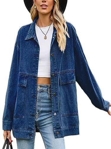 Onsoyours Damen Jeansjacke Denim Jean Mantel Outwear Lange Ärmel Damen Jeansjacke mit Knöpfen Winter Herbst Jacke mit Tasche A Dunkelblau XS Onsoyours Damen Jeansjacke Denim Jean Mantel Outwear Lange Ärmel Damen Jeansjacke mit Knöpfen Winter Herbst Jacke mit Tasche A Dunkelblau XS von Onsoyours