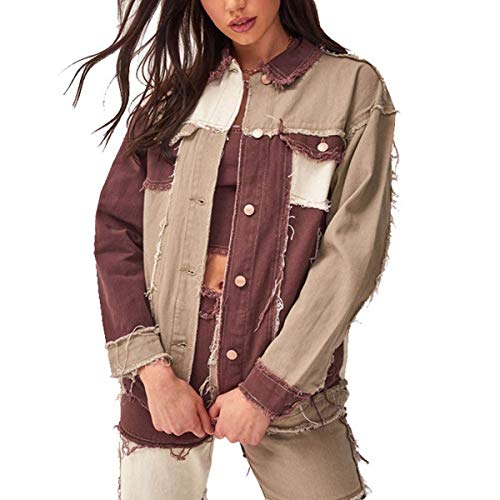 Onsoyours Damen Jeansjacke Kurz-Jacke Übergangsjacke Beiläufige Outwear Leichte Jacke Oversize Denim Jacket Jeans Jacke Mit Ausgefranstem Saum D Braun S von Onsoyours