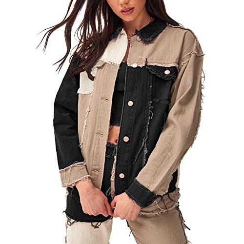 Onsoyours Damen Jeansjacke Kurz-Jacke Übergangsjacke Beiläufige Outwear Leichte Jacke Oversize Denim Jacket Jeans Jacke Mit Ausgefranstem Saum D Schwarz M von Onsoyours