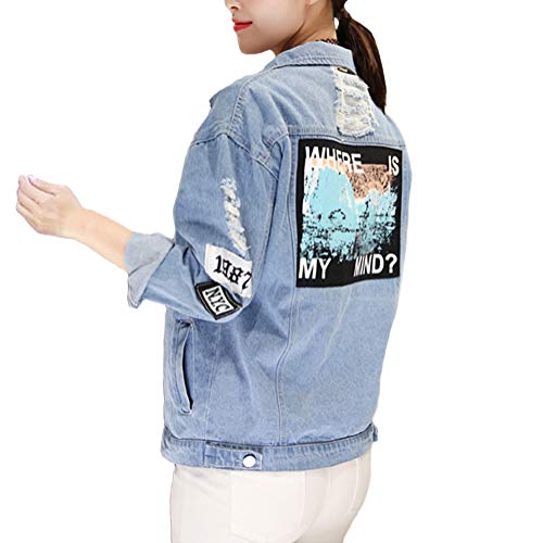Onsoyours Damen Jeansjacke Kurz-Jacke Übergangsjacke Beiläufige Outwear Leichte Jacke Oversize Denim Jacket Jeans Jacke mit ausgefranstem Saum A Blau M von Onsoyours