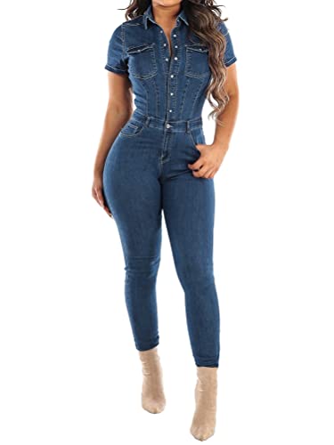 Onsoyours Damen Jeansoverall Jumpsuit Skinny Fit Denim-Overall Playsuit Jeans Hosenanzug Romper Damen Jeanslatzhose Latzhose Jeans Lange Hose Denim Overall A Dunkelblau M von Onsoyours