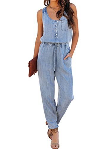Onsoyours Damen Jeansoverall Jumpsuit Skinny Fit Denim-Overall Playsuit Jeans Hosenanzug Romper Damen Jeanslatzhose Latzhose Jeans Lange Hose Denim Overall F Hellblau S von Onsoyours
