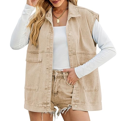 Onsoyours Damen Jeansweste Jeansjacke Ärmelloses Knopf Denim Weste mit Taschen Übergangsjacke Button Down Denim Jacked Elegant Retro Jacke Mantel Ärmellos Herbst Frühling A Khaki S Onsoyours Damen Jeansweste Jeansjacke Ärmelloses Knopf Denim Weste mit Taschen Übergangsjacke Button Down Denim Jacked Elegant Retro Jacke Mantel Ärmellos Herbst Frühling A Khaki S von Onsoyours