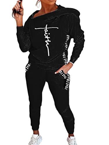 Onsoyours Damen Jogginganzug Sportanzug Set Traingsanzug 2 Teilig Freizeitanzug Brief Drucken Langarm Kapuzenpullover Sweatshirt + Lang Hosen Sportswear Bekleidungsset A Schwarz M Onsoyours Damen Jogginganzug Sportanzug Set Traingsanzug 2 Teilig Freizeitanzug Brief Drucken Langarm Kapuzenpullover Sweatshirt + Lang Hosen Sportswear Bekleidungsset A Schwarz M von Onsoyours