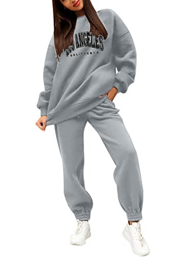 Onsoyours Damen Jogginganzug Trainingsanzug Sport Freizeit Los Angeles Sweatshirt & Jogginghose A Grau S von Onsoyours