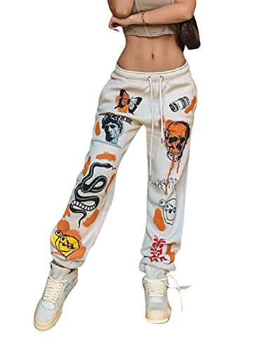 Onsoyours Damen Jogginghose Farbblock Sporthose Lang Weit Mit Taschen Trainingshose Oversize Sporthose Große Größen Freizeithosen A Weiß L von Onsoyours