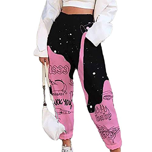 Onsoyours Damen Jogginghose Loose Fit Sporthose Farbblock Sweatpants Elastischer Bund Freizeithose Lang Yoga Hosen Laufhosen Hohe Taille Trainingshose Mit Taschen 3 Rosa L von Onsoyours