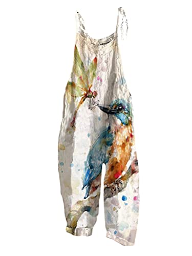 Onsoyours Damen Jumpsuit Latzhosen Linen Sommer Overall Latzhose Beiläufig Boho Blumendruck Hosen Baumwolle Leinen Strampler Overall Rompers Wide Leg Playsuit A Muster-11 L von Onsoyours