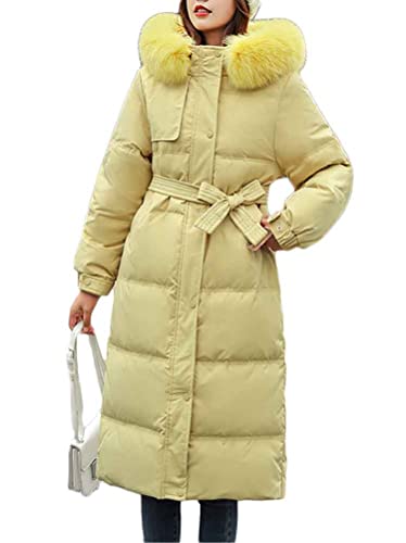 Onsoyours Damen Kapuzen Daunenjacken Mäntel Winter Parka Daunenmantel lang Steppjacke Parka mit Kapuze Frauen Outdoorjacke Mantel mit Taschen Und Reißverschluss A Gelb M von Onsoyours