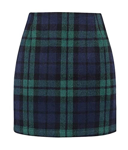 Onsoyours Damen Kariert Röcke Elegant Büro Rock Bleistift Figurbetont Minirock mit Plaid A Linie Hohe Taille Herbst Winter Vintage Retro Bodycon Rock BlauGrün S von Onsoyours