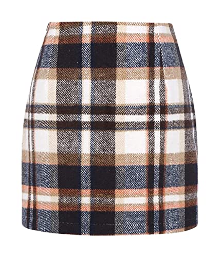 Onsoyours Damen Kariert Röcke Elegant Büro Rock Bleistift Figurbetont Minirock mit Plaid A Linie Hohe Taille Herbst Winter Vintage Retro Bodycon Rock Braun XXL von Onsoyours