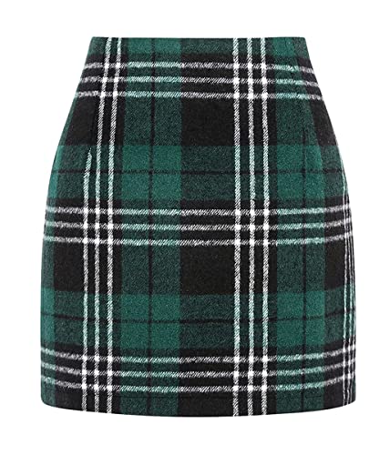 Onsoyours Damen Kariert Röcke Elegant Büro Rock Bleistift Figurbetont Minirock mit Plaid A Linie Hohe Taille Herbst Winter Vintage Retro Bodycon Rock Dunkelgrün S von Onsoyours