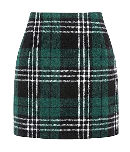 Onsoyours Damen Kariert Röcke Elegant Büro Rock Bleistift Figurbetont Minirock mit Plaid A Linie Hohe Taille Herbst Winter Vintage Retro Bodycon Rock Dunkelgrün S von Onsoyours