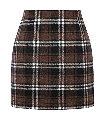 Onsoyours Damen Kariert Röcke Elegant Büro Rock Bleistift Figurbetont Minirock mit Plaid A Linie Hohe Taille Herbst Winter Vintage Retro Bodycon Rock Dunkler Kaffee M von Onsoyours