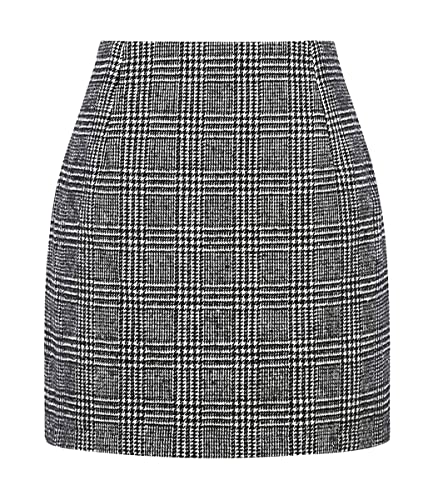 Onsoyours Damen Kariert Röcke Elegant Büro Rock Bleistift Figurbetont Minirock mit Plaid A Linie Hohe Taille Herbst Winter Vintage Retro Bodycon Rock Grau S von Onsoyours