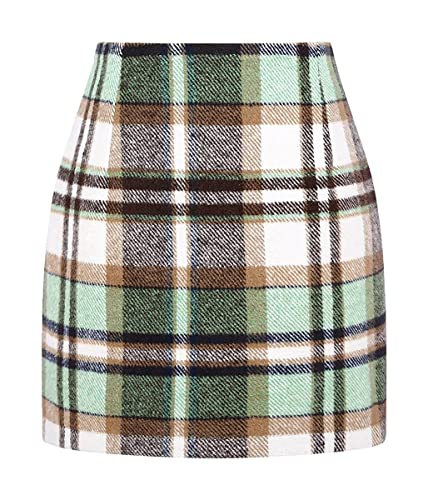 Onsoyours Damen Kariert Röcke Elegant Büro Rock Bleistift Figurbetont Minirock mit Plaid A Linie Hohe Taille Herbst Winter Vintage Retro Bodycon Rock Grün M von Onsoyours