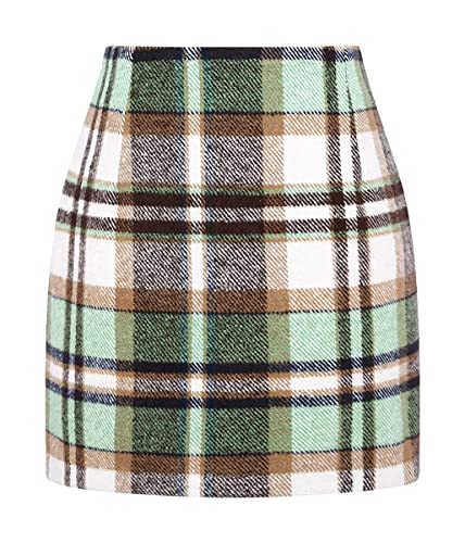 Onsoyours Damen Kariert Röcke Elegant Büro Rock Bleistift Figurbetont Minirock mit Plaid A Linie Hohe Taille Herbst Winter Vintage Retro Bodycon Rock Grün S von Onsoyours