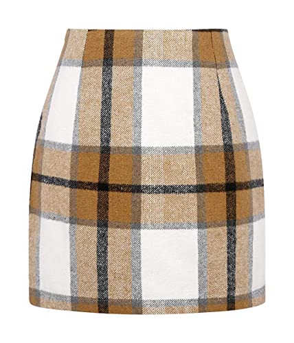 Onsoyours Damen Kariert Röcke Elegant Büro Rock Bleistift Figurbetont Minirock mit Plaid A Linie Hohe Taille Herbst Winter Vintage Retro Bodycon Rock Khaki L von Onsoyours