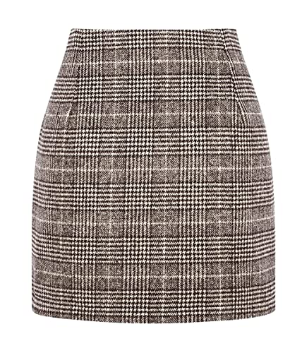 Onsoyours Damen Kariert Röcke Elegant Büro Rock Bleistift Figurbetont Minirock mit Plaid A Linie Hohe Taille Herbst Winter Vintage Retro Bodycon Rock Leichter Kaffee L von Onsoyours