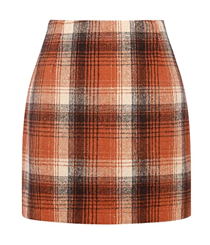 Onsoyours Damen Kariert Röcke Elegant Büro Rock Bleistift Figurbetont Minirock mit Plaid A Linie Hohe Taille Herbst Winter Vintage Retro Bodycon Rock Orange L von Onsoyours