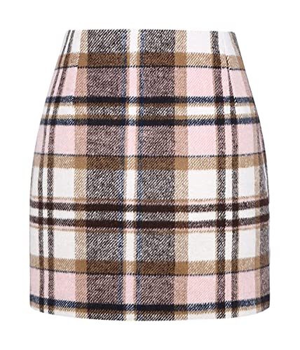 Onsoyours Damen Kariert Röcke Elegant Büro Rock Bleistift Figurbetont Minirock mit Plaid A Linie Hohe Taille Herbst Winter Vintage Retro Bodycon Rock Rosa M von Onsoyours