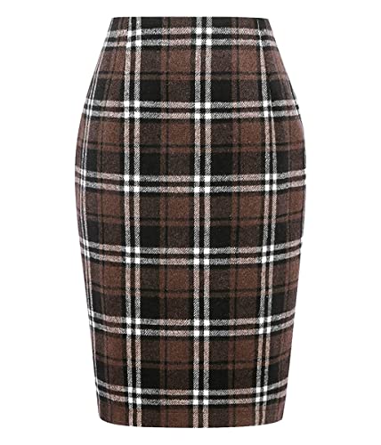 Onsoyours Damen Kariert Röcke Elegant Büro Rock Bleistift Figurbetont Minirock mit Plaid A Linie Hohe Taille Herbst Winter Vintage Retro Bodycon Rock Z1 Dunkler Kaffee XXL von Onsoyours