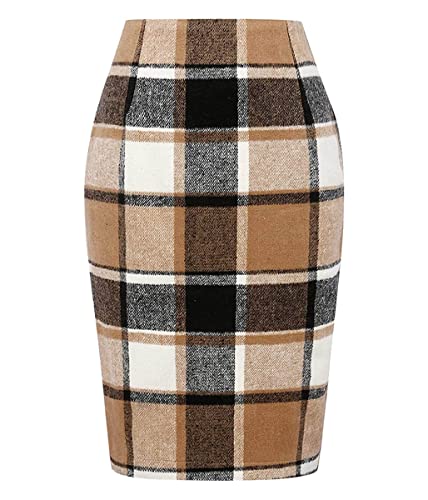 Onsoyours Damen Kariert Röcke Elegant Büro Rock Bleistift Figurbetont Minirock mit Plaid A Linie Hohe Taille Herbst Winter Vintage Retro Bodycon Rock Z1 Dunkler Khaki L von Onsoyours