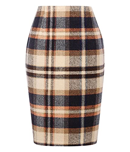 Onsoyours Damen Kariert Röcke Elegant Büro Rock Bleistift Figurbetont Minirock mit Plaid A Linie Hohe Taille Herbst Winter Vintage Retro Bodycon Rock Z1 Hellbraun M von Onsoyours