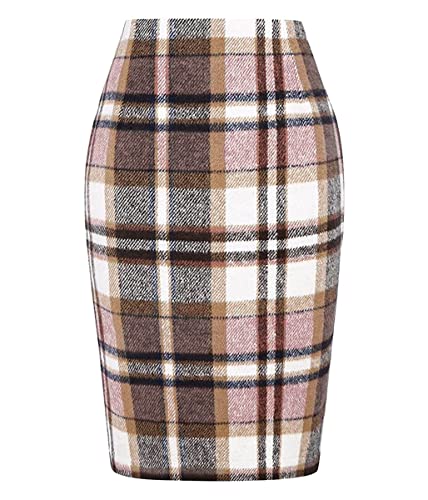 Onsoyours Damen Kariert Röcke Elegant Büro Rock Bleistift Figurbetont Minirock mit Plaid A Linie Hohe Taille Herbst Winter Vintage Retro Bodycon Rock Z1 Rosa XXL von Onsoyours