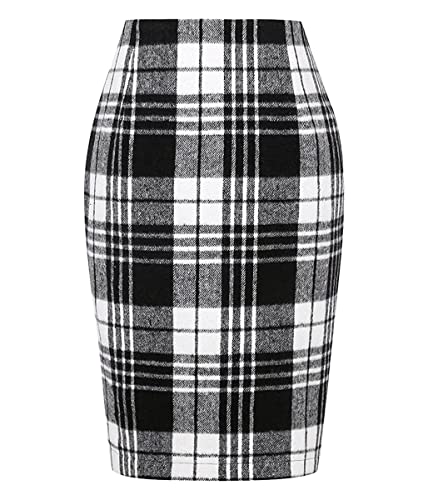 Onsoyours Damen Kariert Röcke Elegant Büro Rock Bleistift Figurbetont Minirock mit Plaid A Linie Hohe Taille Herbst Winter Vintage Retro Bodycon Rock Z1 Schwarz XXL von Onsoyours