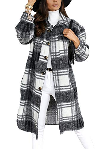 Onsoyours Damen Kariertes Taschen Knöpfen Langarm Oversize Bluse Mantel Lange Jacke Hemdjacke Holzfällerjacke Mode Boyfriend Jacken Schwarz XL von Onsoyours
