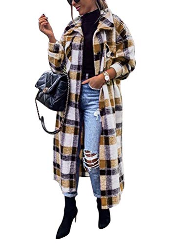 Onsoyours Damen Kariertes Taschen Knöpfen Langarm Oversize Bluse Mantel Lange Jacke Hemdjacke Holzfällerjacke Mode Boyfriend Jacken Z2 Braun XXL von Onsoyours