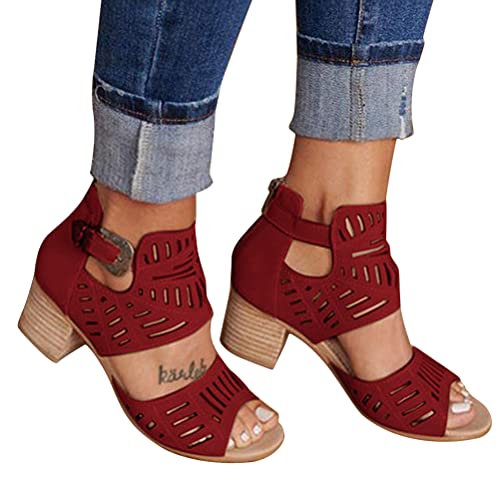 Onsoyours Damen Keilabsatz Sandalen Frauen Sommer Offene Schuhe Faux Leder Plattform Flip Flops Freizeit Sommerschuhe A Rot 38 EU von Onsoyours