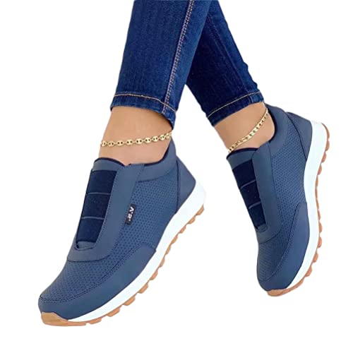 Onsoyours Damen Keilabsatz Schuhe Plateau Runde Zehe Strass Lässige Halbschuhe Modische Slip On Freizeit Low top Wanderschuhe Sportschuhe rutschfest Freizeitschuh Sneaker C Blau 38 EU von Onsoyours