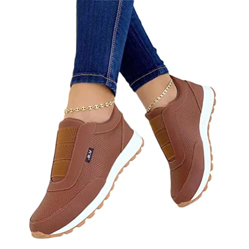 Onsoyours Damen Keilabsatz Schuhe Plateau Runde Zehe Strass Lässige Halbschuhe Modische Slip On Freizeit Low top Wanderschuhe Sportschuhe rutschfest Freizeitschuh Sneaker C Braun 37 EU von Onsoyours