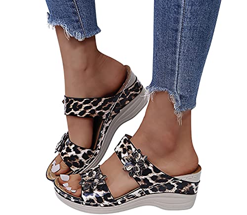 Onsoyours Damen Keilsandaletten Plateau Sandalen mit Absatz Sandaletten Römersandalen Pantoletten Schuhe Wedge Heel Offene Schuhe Elegante Freizeit Sommer Absatzschuhe B Leopard 36 EU von Onsoyours