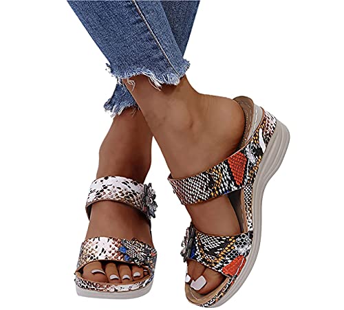 Onsoyours Damen Keilsandaletten Plateau Sandalen mit Absatz Sandaletten Römersandalen Pantoletten Schuhe Wedge Heel Offene Schuhe Elegante Freizeit Sommer Absatzschuhe B Schlange 37 EU von Onsoyours