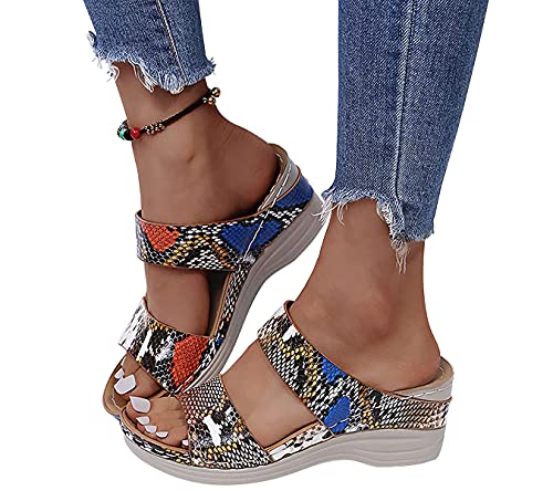 Onsoyours Damen Keilsandaletten Plateau Sandalen mit Absatz Sandaletten Römersandalen Pantoletten Schuhe Wedge Heel Offene Schuhe Elegante Freizeit Sommer Absatzschuhe C Schlange 37 EU von Onsoyours