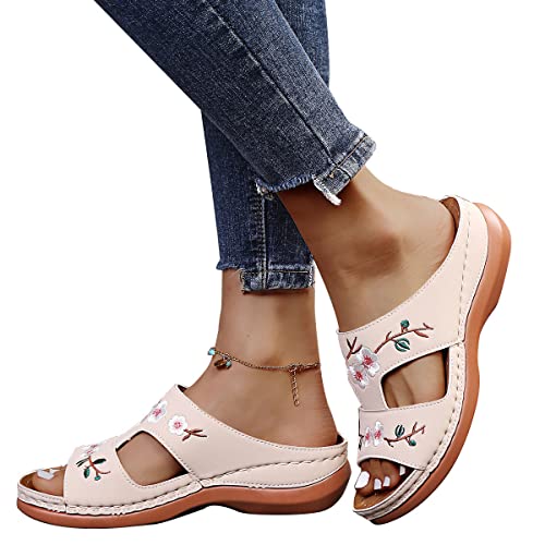 Onsoyours Damen Keilsandaletten Plateau Sandalen mit Absatz Sandaletten Römersandalen Pantoletten Schuhe Wedge Heel Offene Schuhe Elegante Freizeit Sommer Absatzschuhe D Beige 42 EU von Onsoyours