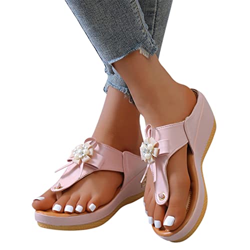 Onsoyours Damen Keilsandaletten Plateau Sandalen mit Absatz Sandaletten Römersandalen Pantoletten Schuhe Wedge Heel Offene Schuhe Elegante Freizeit Sommer Absatzschuhe E Rosa 37 EU von Onsoyours