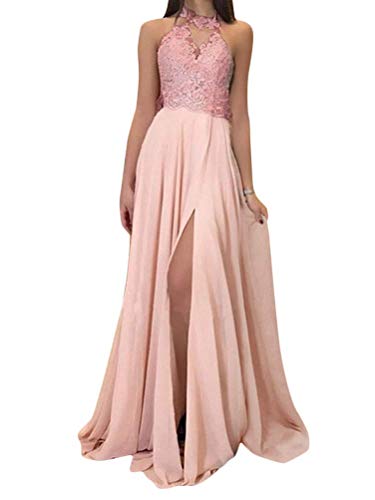 Onsoyours Damen Kleid Festliche Kleider Brautjungfer Hochzeit Cocktailkleid Chiffon Faltenrock Elegant Langes Abendkleid Partykleid B Rosa 34 von Onsoyours