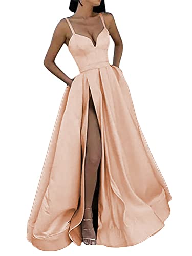 Onsoyours Damen Kleid Festliche Kleider Brautjungfer Hochzeit Cocktailkleid Chiffon Faltenrock Elegant Langes Abendkleid Partykleid D Aprikose L von Onsoyours