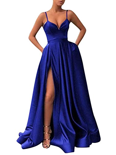 Onsoyours Damen Kleid Festliche Kleider Brautjungfer Hochzeit Cocktailkleid Chiffon Faltenrock Elegant Langes Abendkleid Partykleid D Blau L von Onsoyours