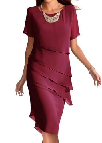 Onsoyours Damen Kleid Lang Abend Party Ballkleid Brautjungfer Split Maxikleid Wickel Cocktail Abendkleider Kurzarm Knielang Freizeitkleid Kurzarm A-Linien Freizeitkleid B02 Weinrot L von Onsoyours