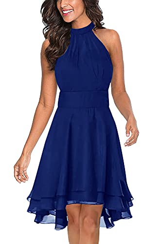 Onsoyours Damen Kleid Neckholder Vintage Retro Rockabilly Kleider Petticoat Faltenrock Cocktail Festliche Brautjungfern Partykleid Kleider A Blau M von Onsoyours