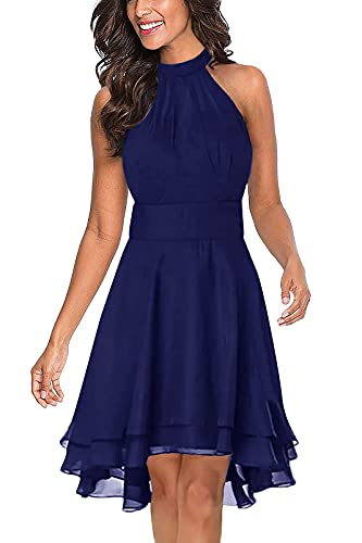 Onsoyours Damen Kleid Neckholder Vintage Retro Rockabilly Kleider Petticoat Faltenrock Cocktail Festliche Brautjungfern Partykleid Kleider A Marine M von Onsoyours