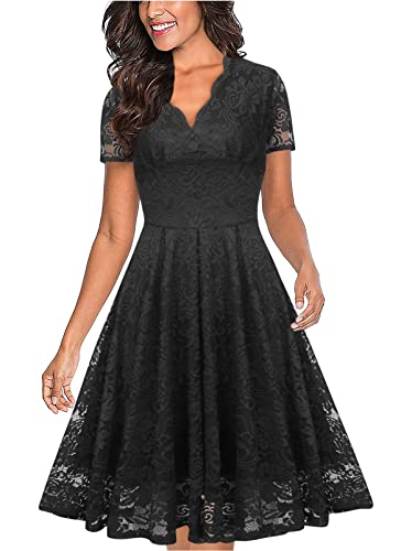 Onsoyours Damen Kleid Neckholder Vintage Retro Rockabilly Kleider Petticoat Faltenrock Cocktail Festliche Brautjungfern Partykleid Kleider C Schwarz M von Onsoyours